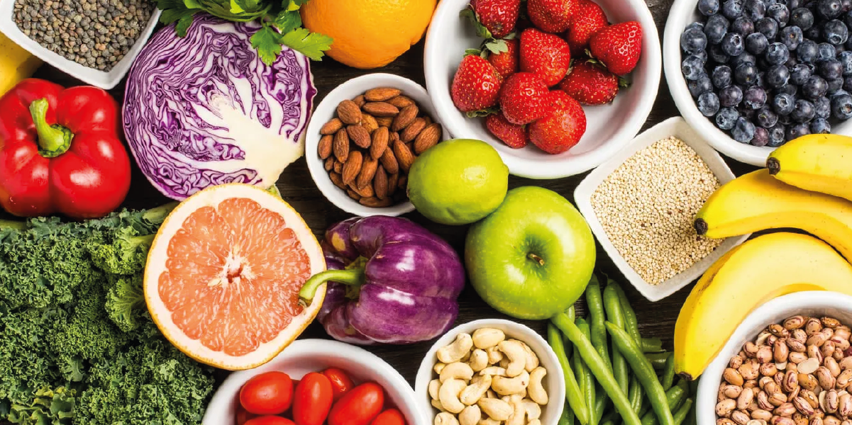Frutas y verduras vista senital | Alimentación saludable clave para un bienestar sostenible | Alimentos Sostenibles
