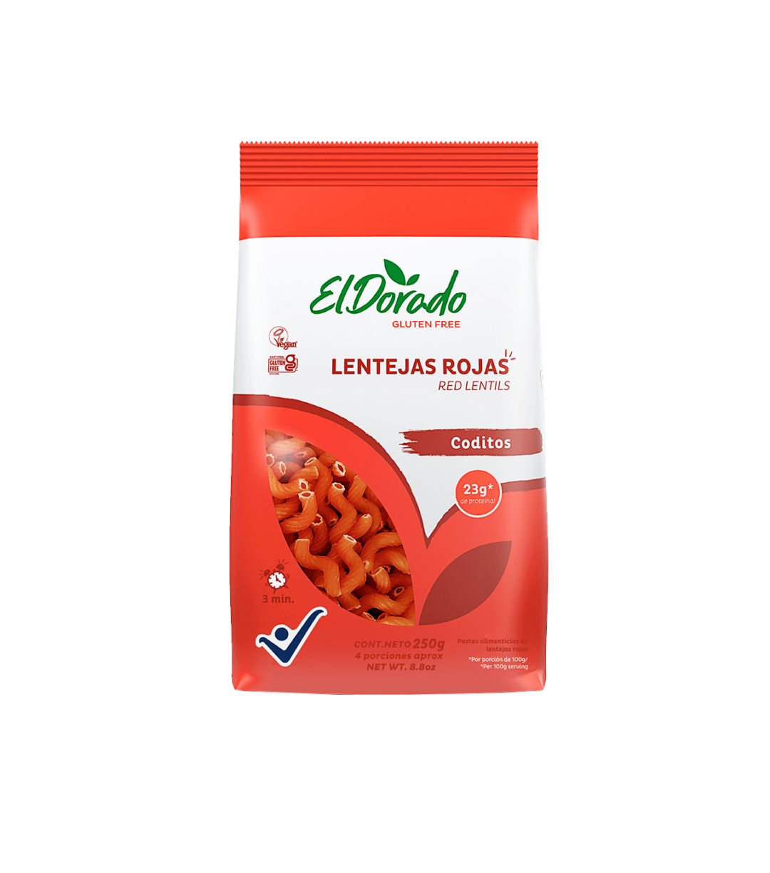 Pasta de Lentejas Rojas - Coditos, El Dorado. Alimentos Sostenibles