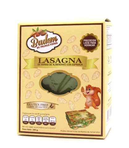 Lasagna de almendras con espinaca Badem. Alimentos Sostenibles.