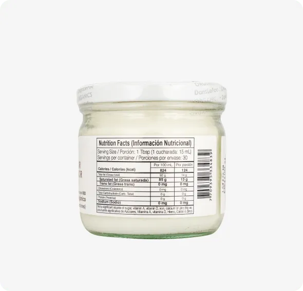 Aceite de coco, sin olor y sin sabor Dans Le Food. Alimentos Sostenibles.