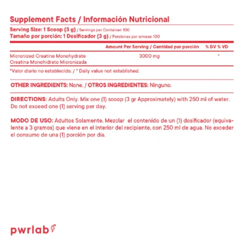 PwrCreatine - Creatina Monohidratada PwrLab. Alimentos Sotenibles
