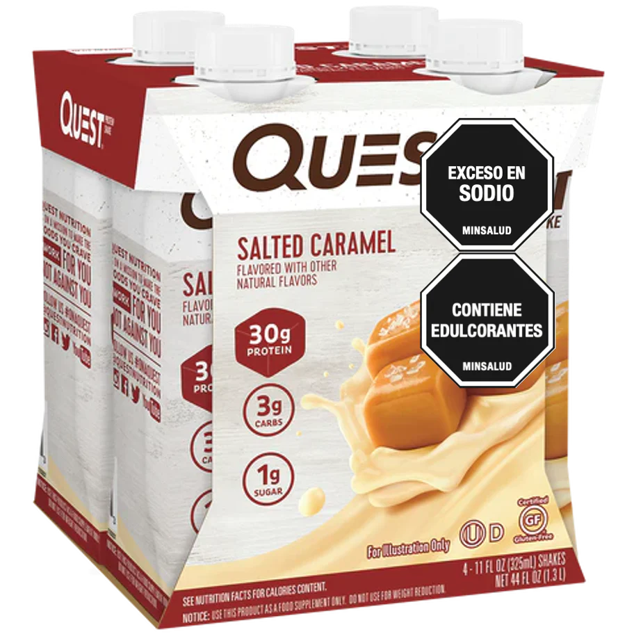 Shake sabor caramelo, marca Quest. Alimentos Sostenibles.