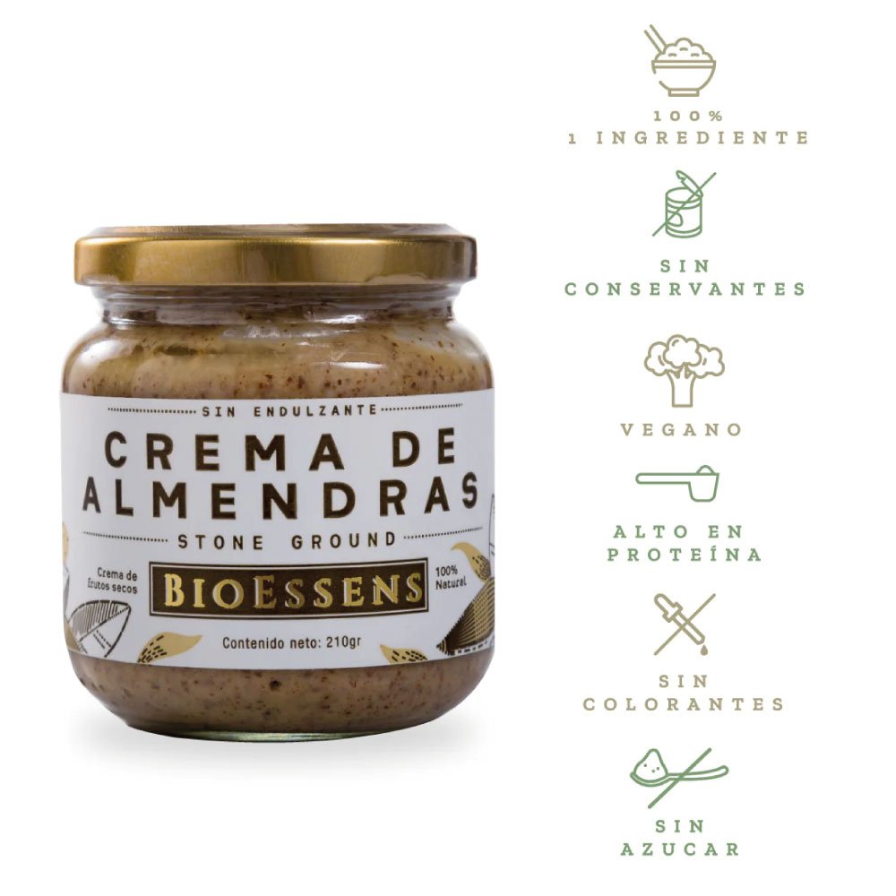 BioEssens | Crema de Almendras Sin Azúcar 210 grs | Alimentos Sostenibles