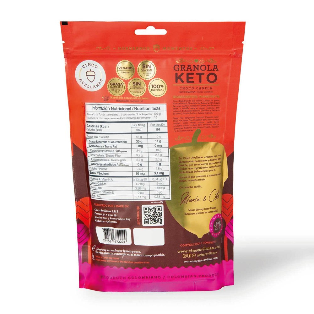 Cinco Avellanas | Granola Keto Choco Canela | Alimentos Sostenibles