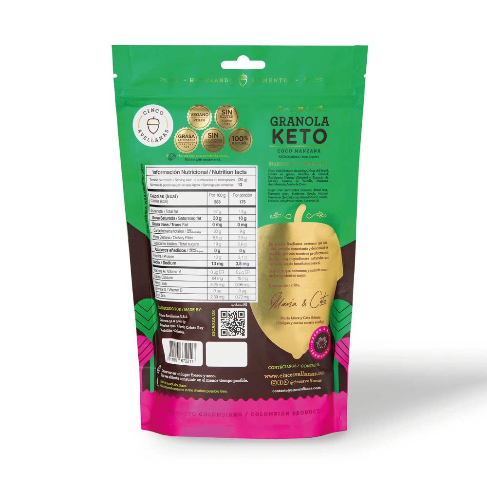 Cinco Avellanas | Granola Keto Coco Manzana | Alimentos Sostenibles