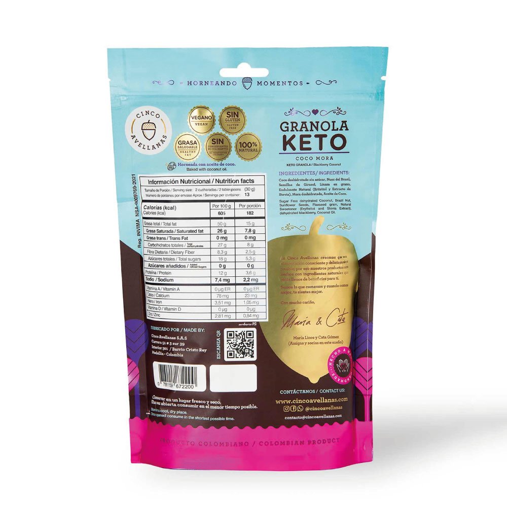 Cinco Avellanas | Granola Keto Coco Mora | Alimentos Sostenibles