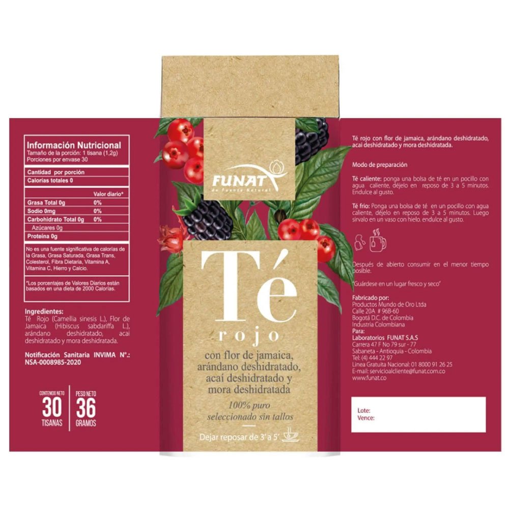 Funat | Té Rojo con Flor de Jamaica, Arándano Deshidratado | Alimentos Sostenibles