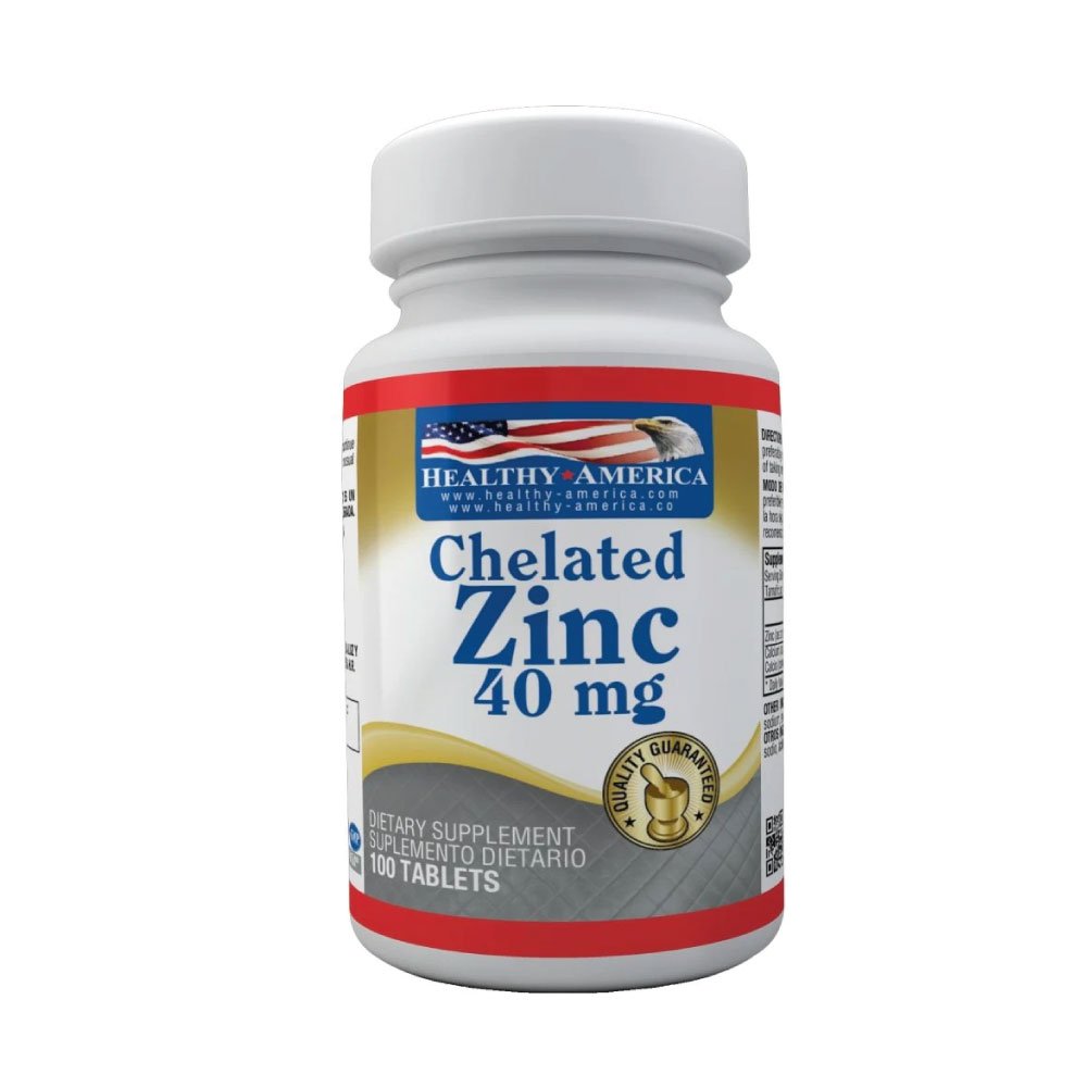 Healthy America | Chelated Zinc 100 Cápsulas | Alimentos Sostenibles