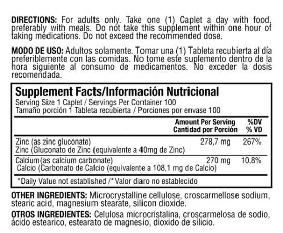 Healthy America | Chelated Zinc 100 Cápsulas | Alimentos Sostenibles