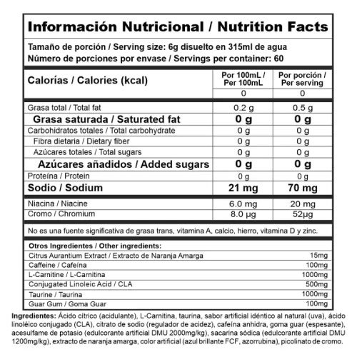 Nutramerican Pharma | Burner Stack Uva 360 gramos | Alimentos Sostenibles