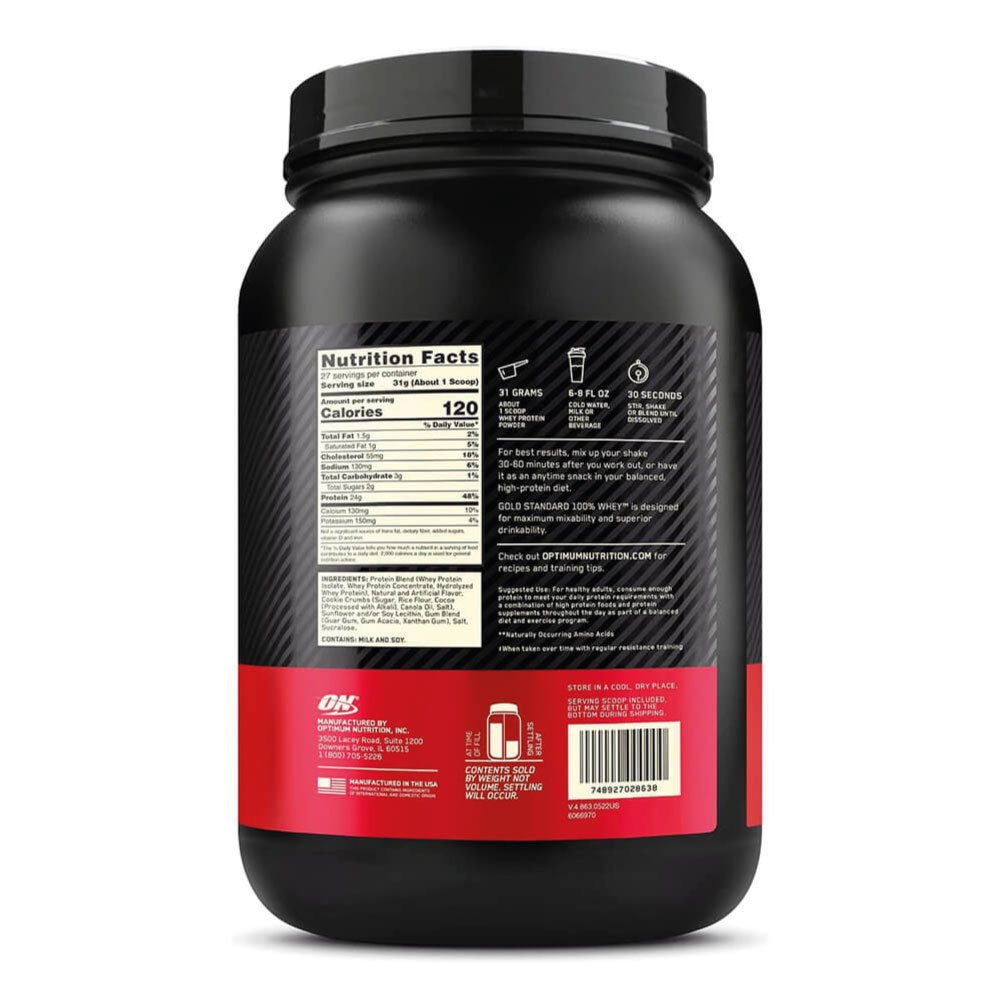 Optimum Nutrition | Gold Standard Whey 1,85 lbs Cookies & Cream | Alimentos Sostenibles