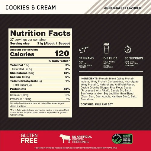 Optimum Nutrition | Gold Standard Whey 1,85 lbs Cookies & Cream | Alimentos Sostenibles