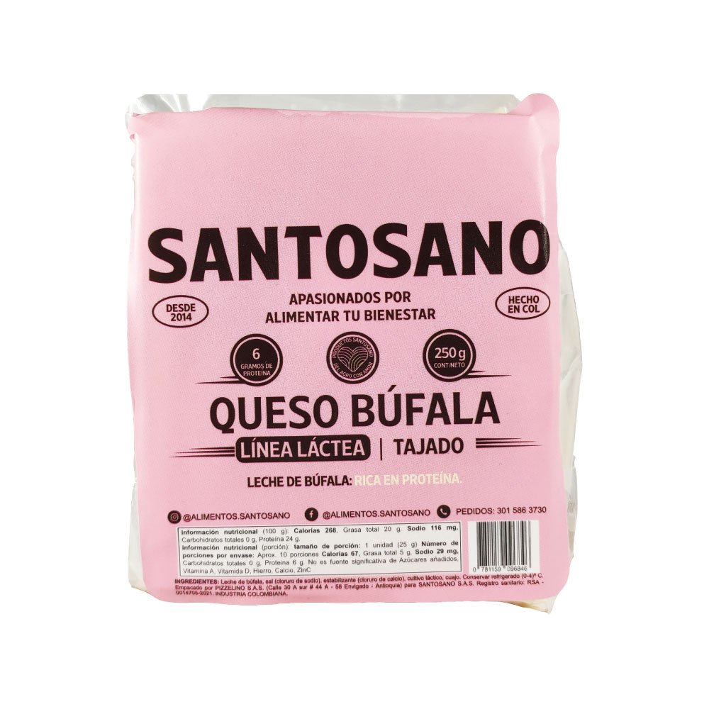 Santosano | Queso Mozarella de Búfala Tajado 250 gr | Alimentos Sostenibles