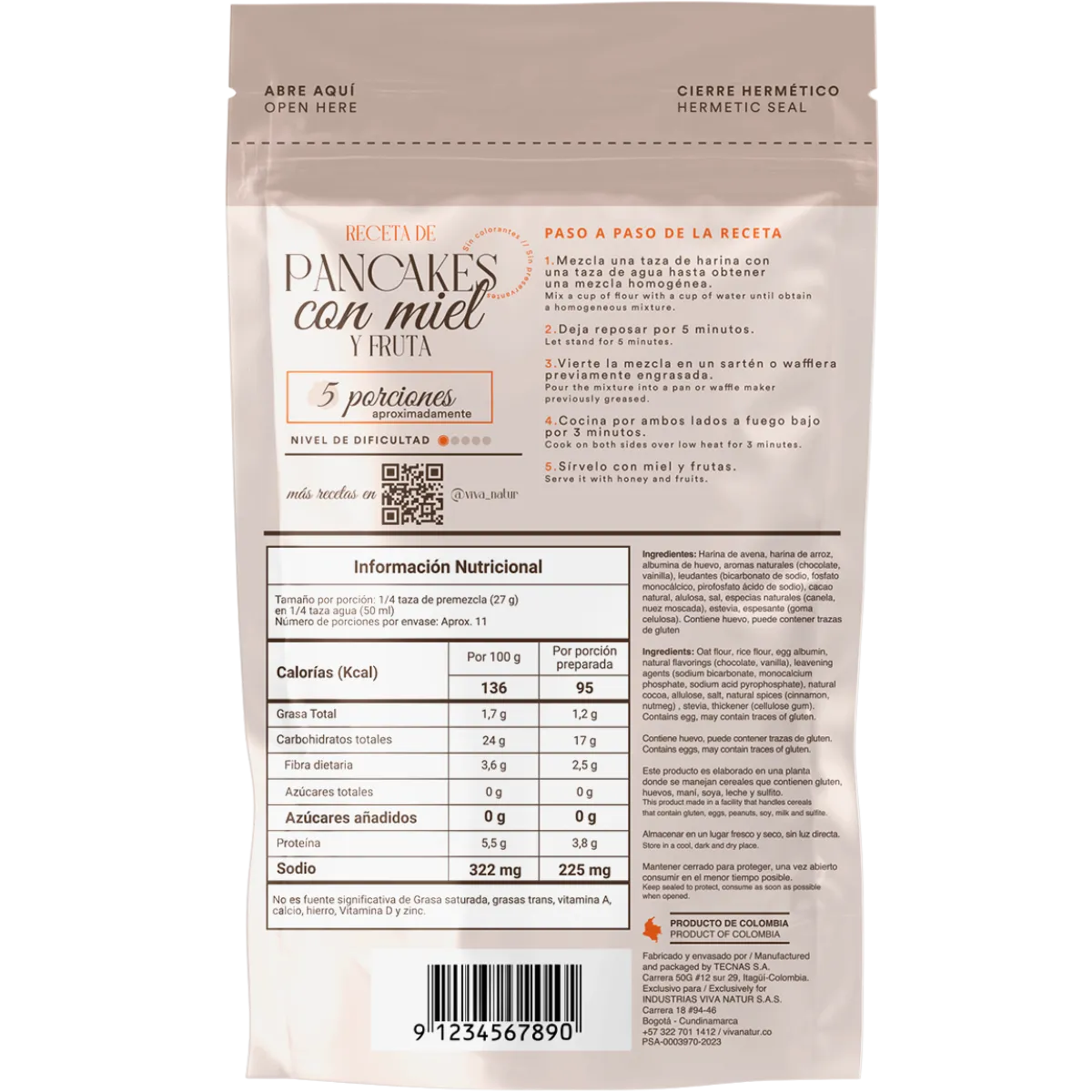 Viva Natur | Mezcla para Pancakes Cacao | Alimentos Sostenibles