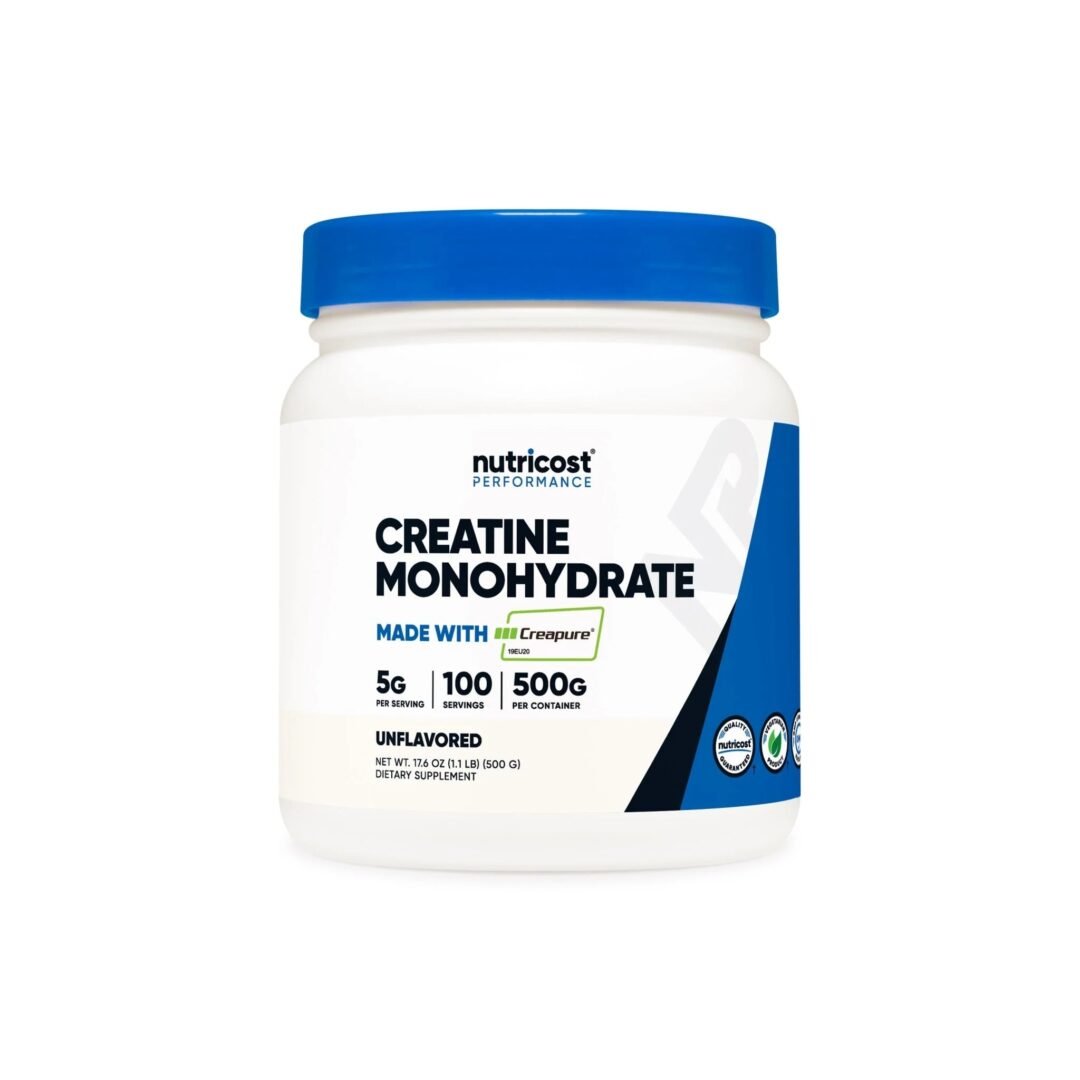 Creatina Creapure Nutricost 500g (100 servicios) - Envase frontal | Alimentos Sostenibles