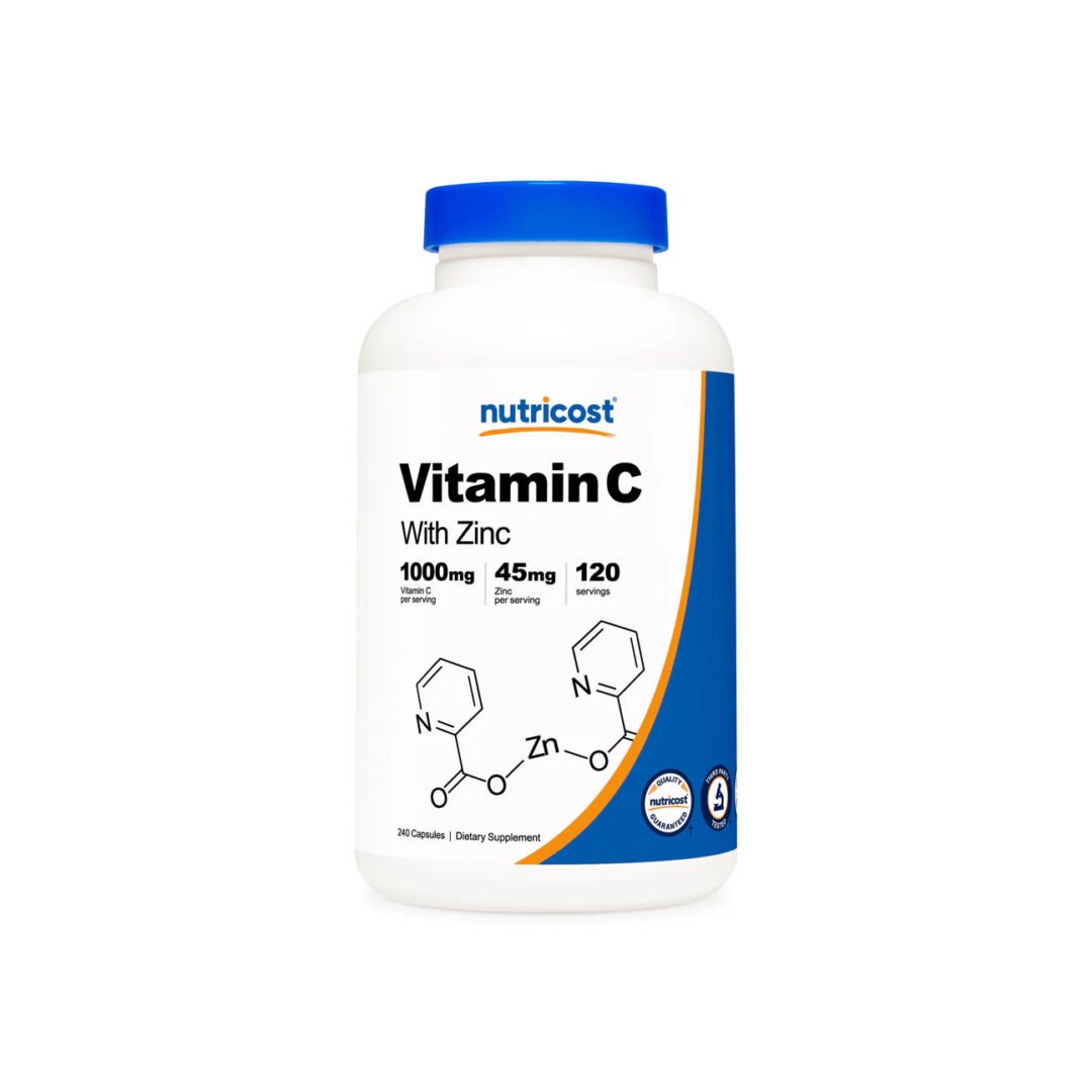 Envase frontal de Vitamina C + Zinc Nutricost para el sistema inmune | Alimentos Sostenibles