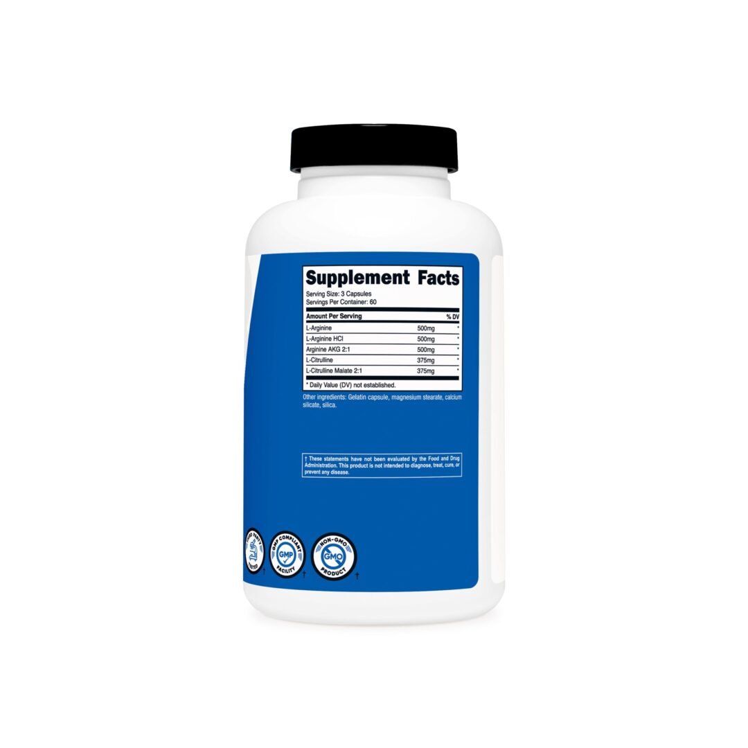 Información Nutricional y beneficios del Óxido Nítrico Nutricost 2250mg por porción para el rendimiento muscular y deportivo | Alimentos Sostenibles