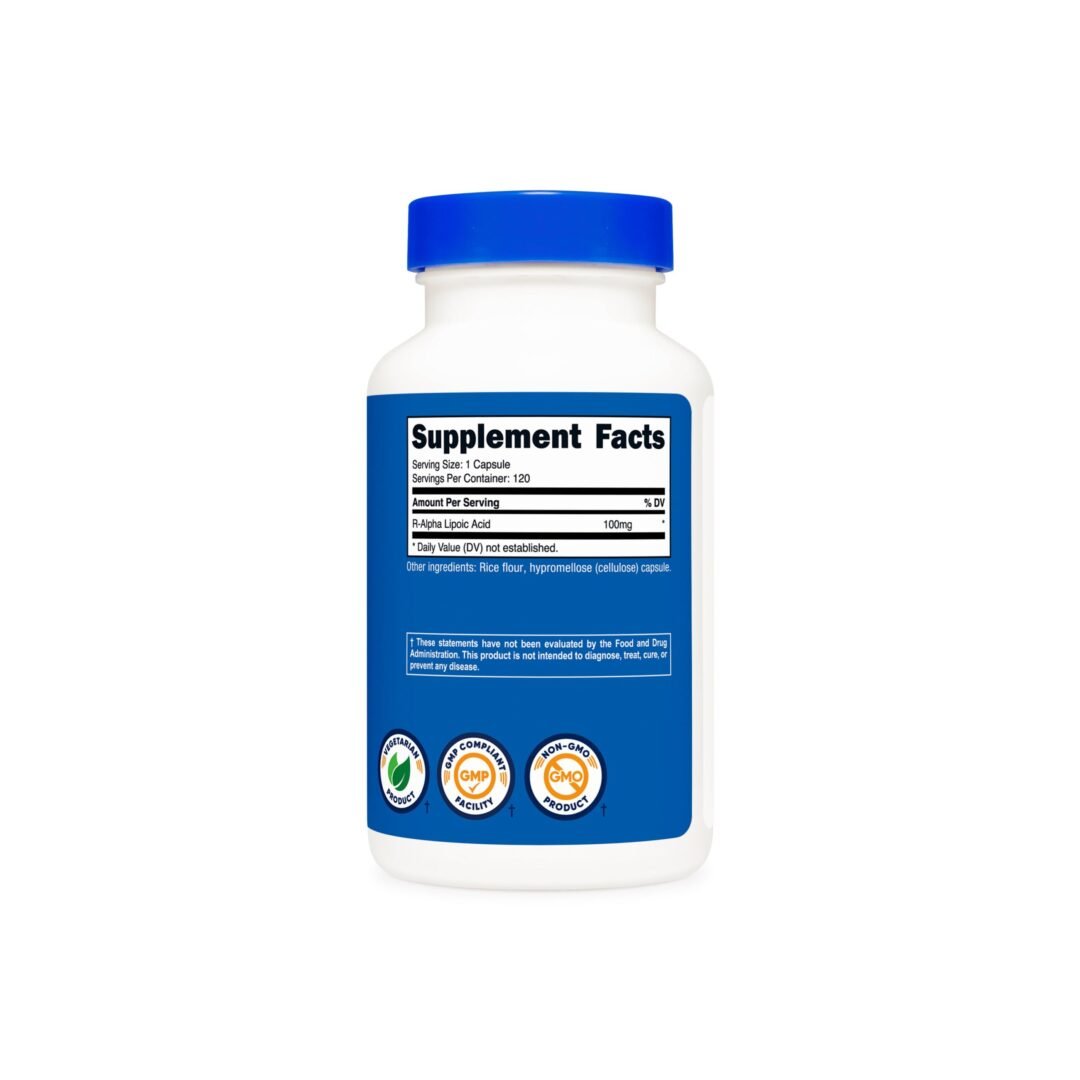 Etiqueta trasera Ácido R-Alpha Lipoico Nutricost Alimentos Sostenibles ingredientes información nutricional