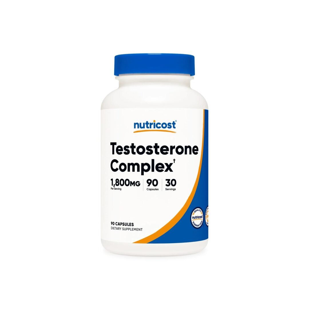 Envase frontal de Testo Complex Nutricost 1800mg 90 cápsulas - Suplemento para testosterona y rendimiento masculino | Alimentos Sostenibles